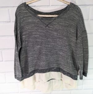 AEO Navy Marled Sweatshirt White Ruffled Bottom Hem